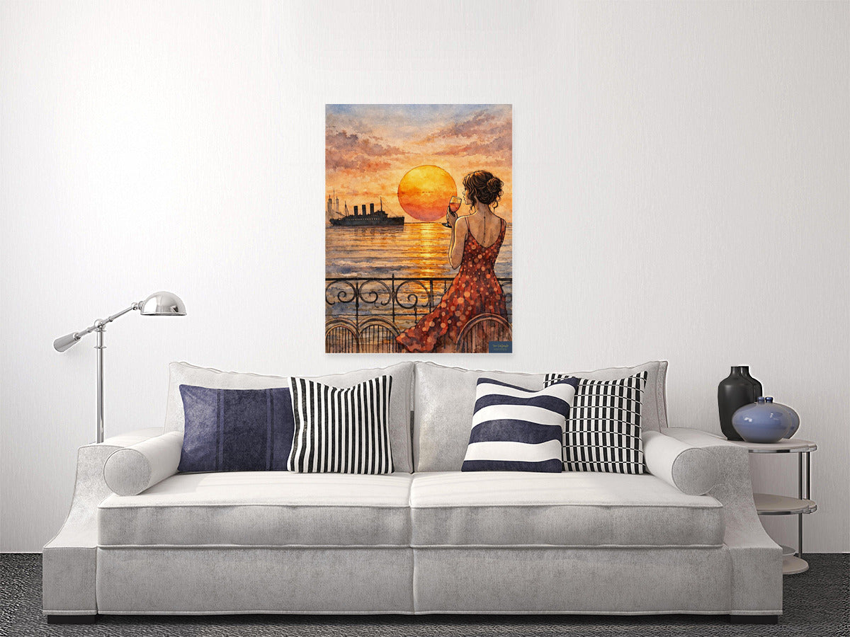 Sunset Views Of Caribbean Ship| Coastal Ocean Art. Giclee Paper- Wood- Metal- Canvas