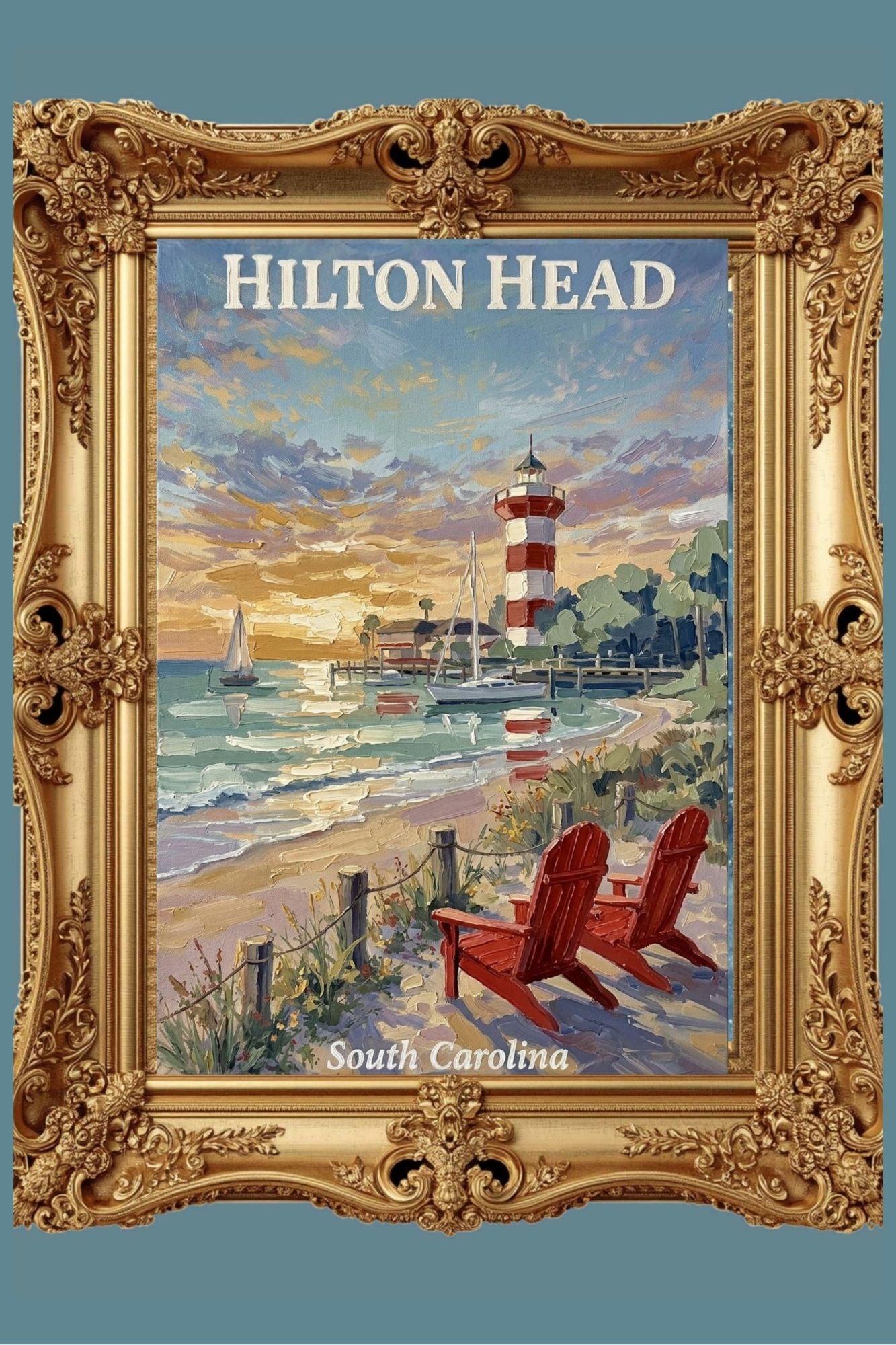 Hilton Head Sunset at Harbour Town Lighthouse | Ocean Print| Beach Art| Travel Poster| Giclee Paper- Wood- Metal- Canvas
