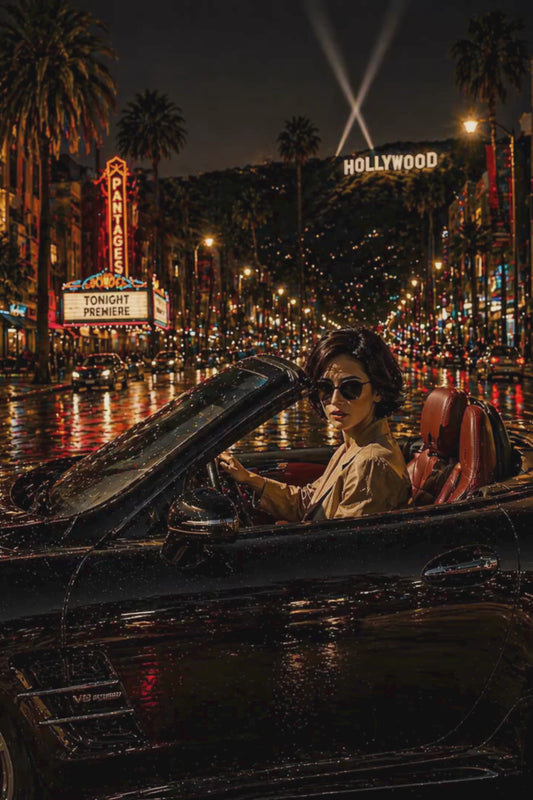 Mysterious Woman in Sports Car, Hollywood Art, Giclee Paper- Wood- Metal- Canvas