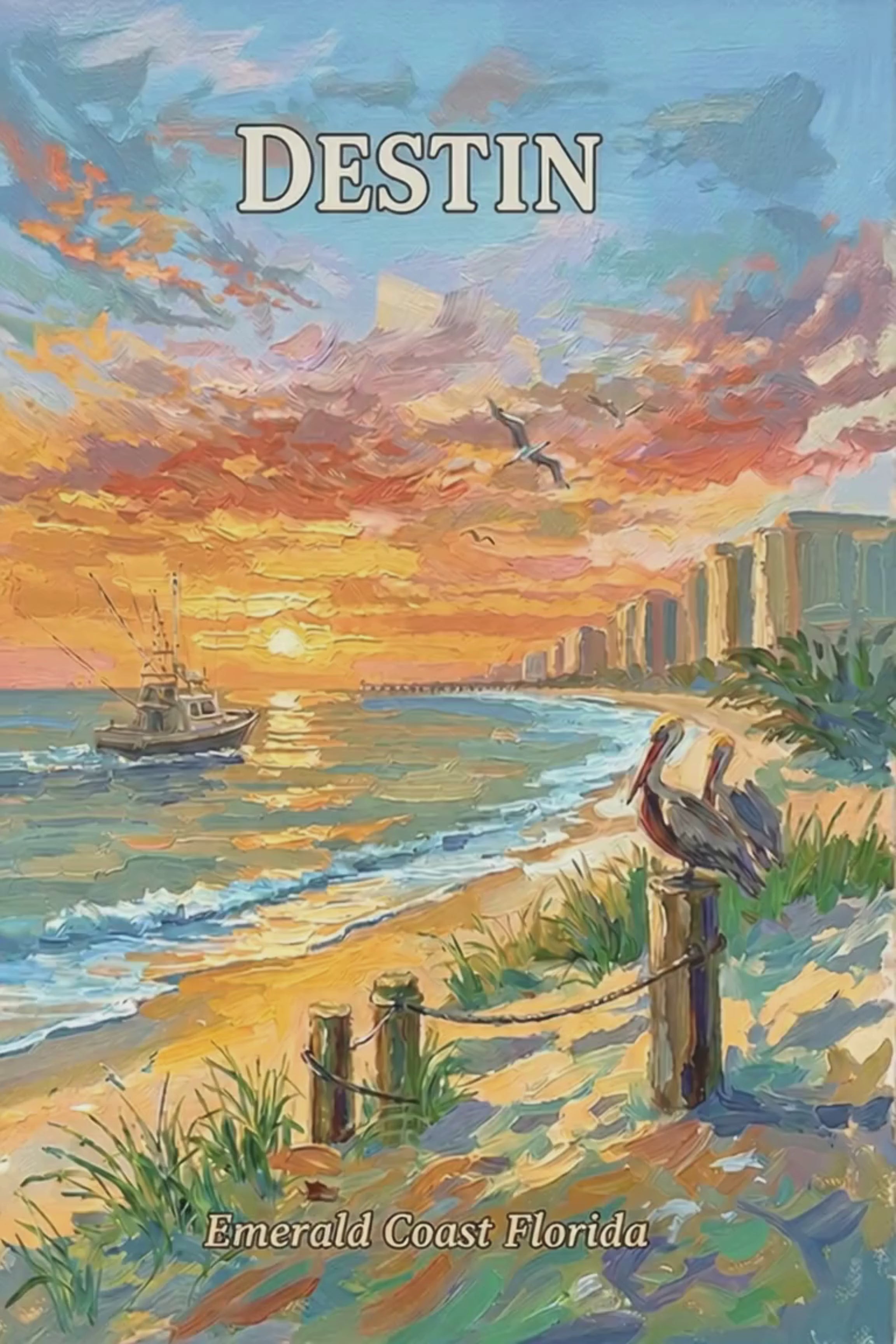 Emerald Coast Sunset In Destin| Travel Poster Art| Giclee Paper- Wood- Metal- Canvas