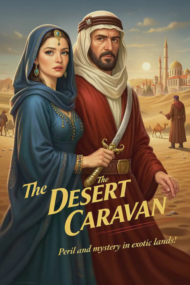 Desert Caravan Under Twilight Skies| Romantic And Danger In The Desert Art| Giclee Paper- Wood- Metal- Canvas