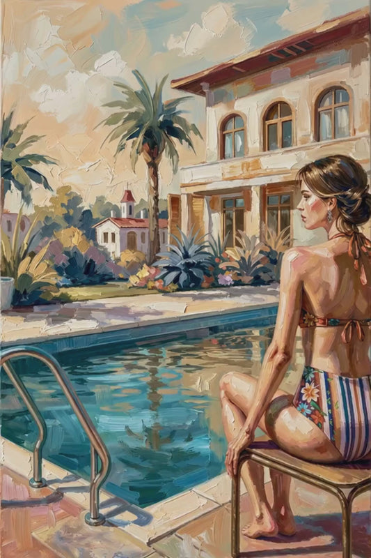 By the Pool, Bahamas | Tropical Resort Wall Art | Island Vacation Impressionist Painting | Giclée Paper • Canvas • Wood • Metal