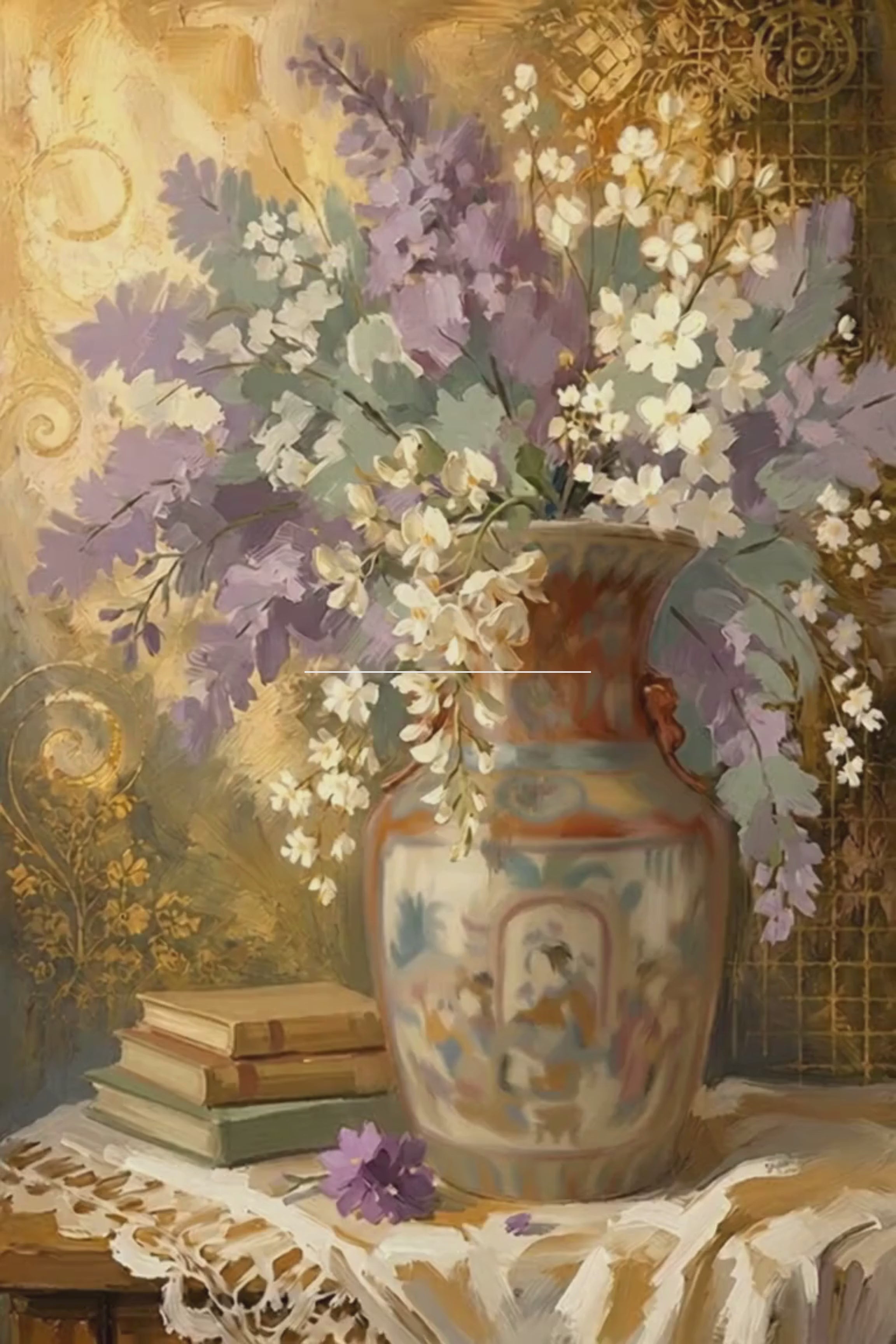 Heirloom Garden Blooms | Elegant Floral Print| Still Life with Oriental Vase | Cottage Garden Wall Art | Giclée Paper • Canvas • Wood • Metal