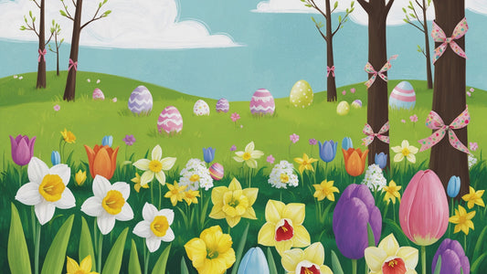 Happy Easter Bunny Art| Vintage Style Midcentury Flower Design| Giclee Paper- Wood- Metal- Canvas