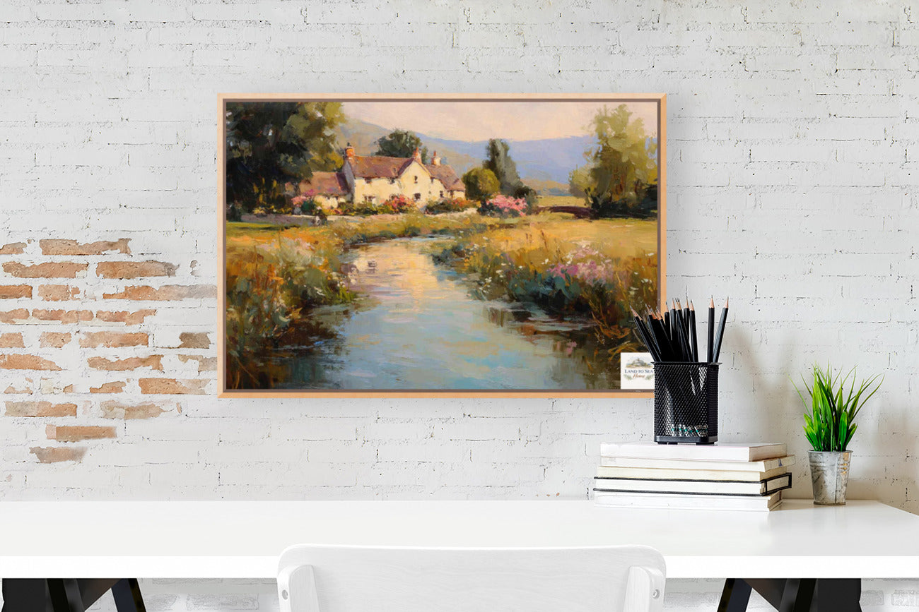 Whispering Brook Cottage | English Print| Cottage Landscape Print| Impressionist Country| Cottagecore Art| Giclee Paper- Wood- Metal- Canvas