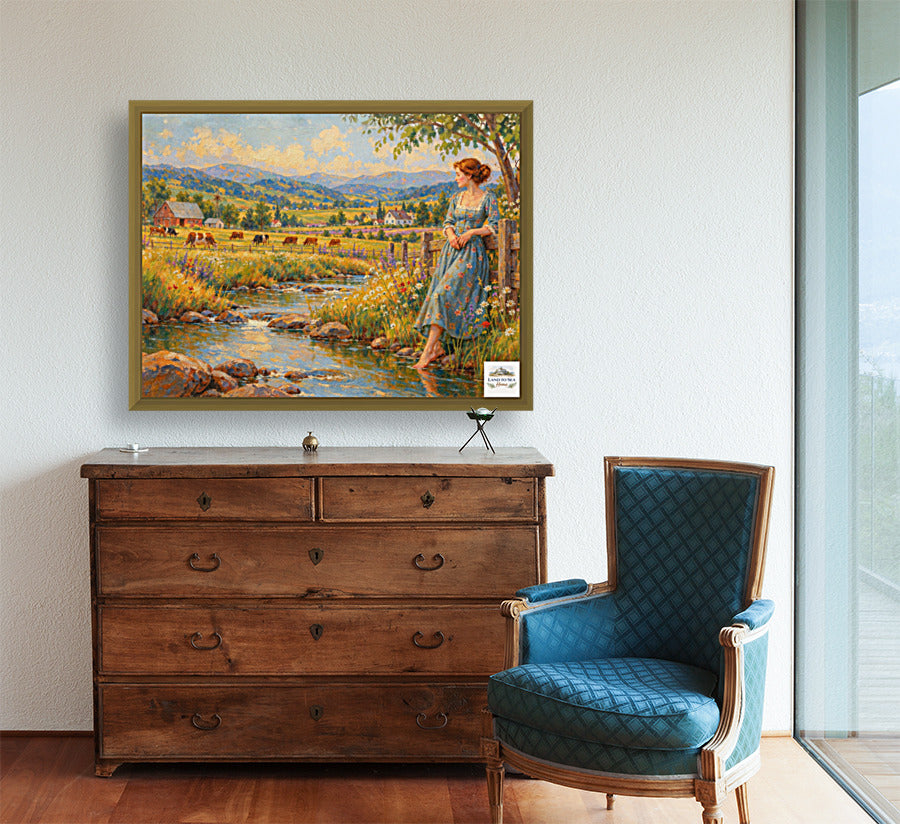 Barefoot Where The Wildflowers Grow | Vintage Farm Landscape Art | Giclee Paper • Wood • Metal • Canvas
