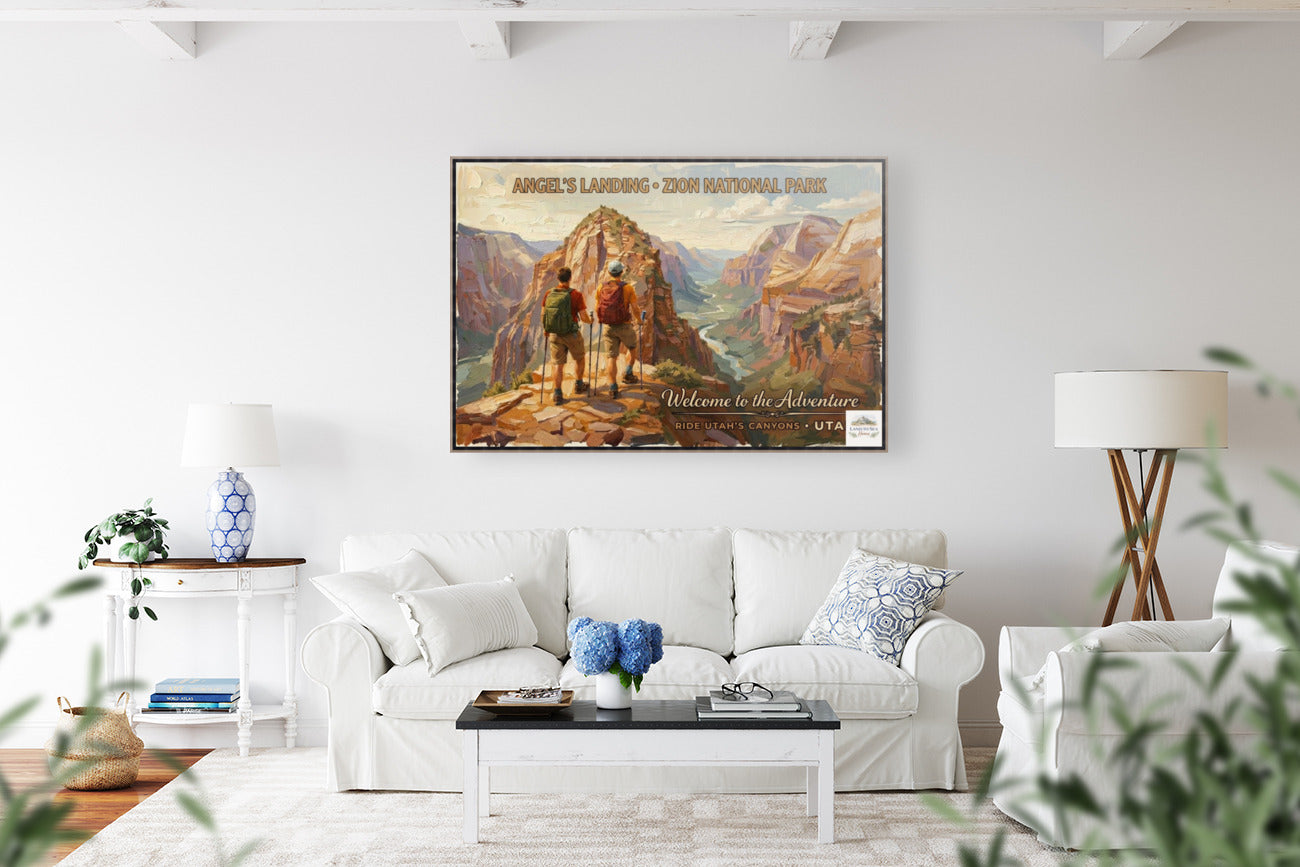 Angel's Landing, Zion National Park | Utah Travel Poster | Canyon Hiking Wall Art | Giclée Print on Paper, Canvas, Wood & Metal