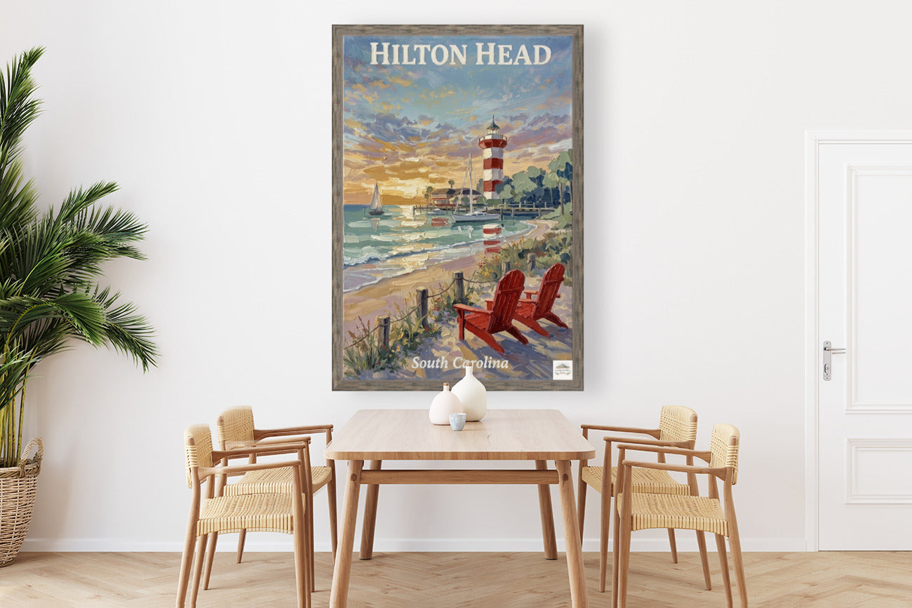 Hilton Head Sunset at Harbour Town Lighthouse | Ocean Print| Beach Art| Travel Poster| Giclee Paper- Wood- Metal- Canvas