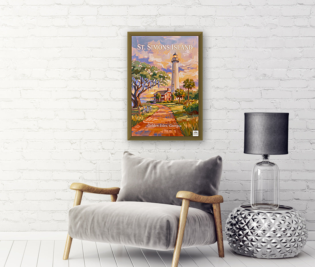 St. Simons Island Lighthouse Scene| Lighthouse Print| Travel Poster|  Giclee Paper- Wood- Metal- Canvas