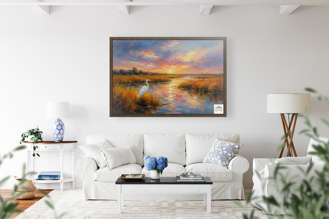 White Egret among the Reeds |Coastal Print| Shores Art | Florida River |Life in Tropical Area| Stream Art |Giclee Paper- Wood- Metal- Canvas