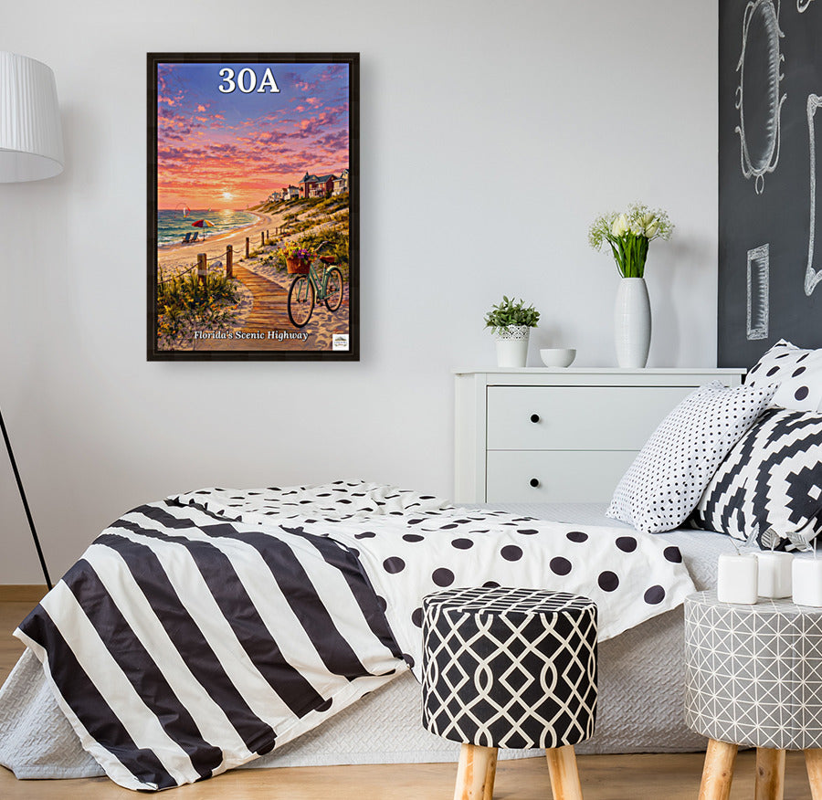 Bicycle Ride Along Florida 30A| Beach and Sunset Art| Travel Poster| Giclee Paper- Wood- Metal- Canvas