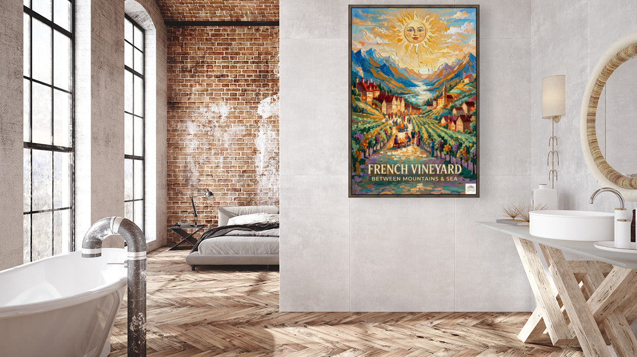French Vineyard Between Mountain and Sea| Travel Print| Giclee Paper- Wood- Metal- Canvas