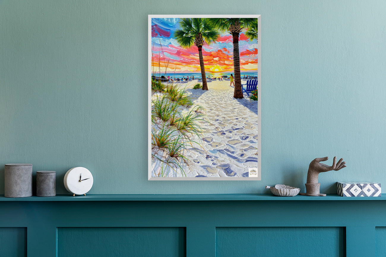 Peaceful Shores | Coastal Beach| Palm Tree Art| Giclee Paper- Wood- Metal- Canvas