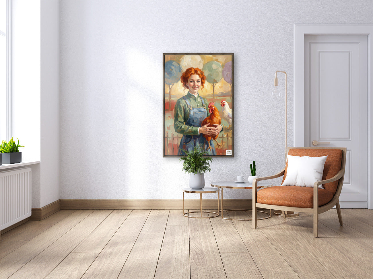 Modern Farm Woman| Farm-Chicken Art| Giclee Paper- Wood- Metal- Canvas