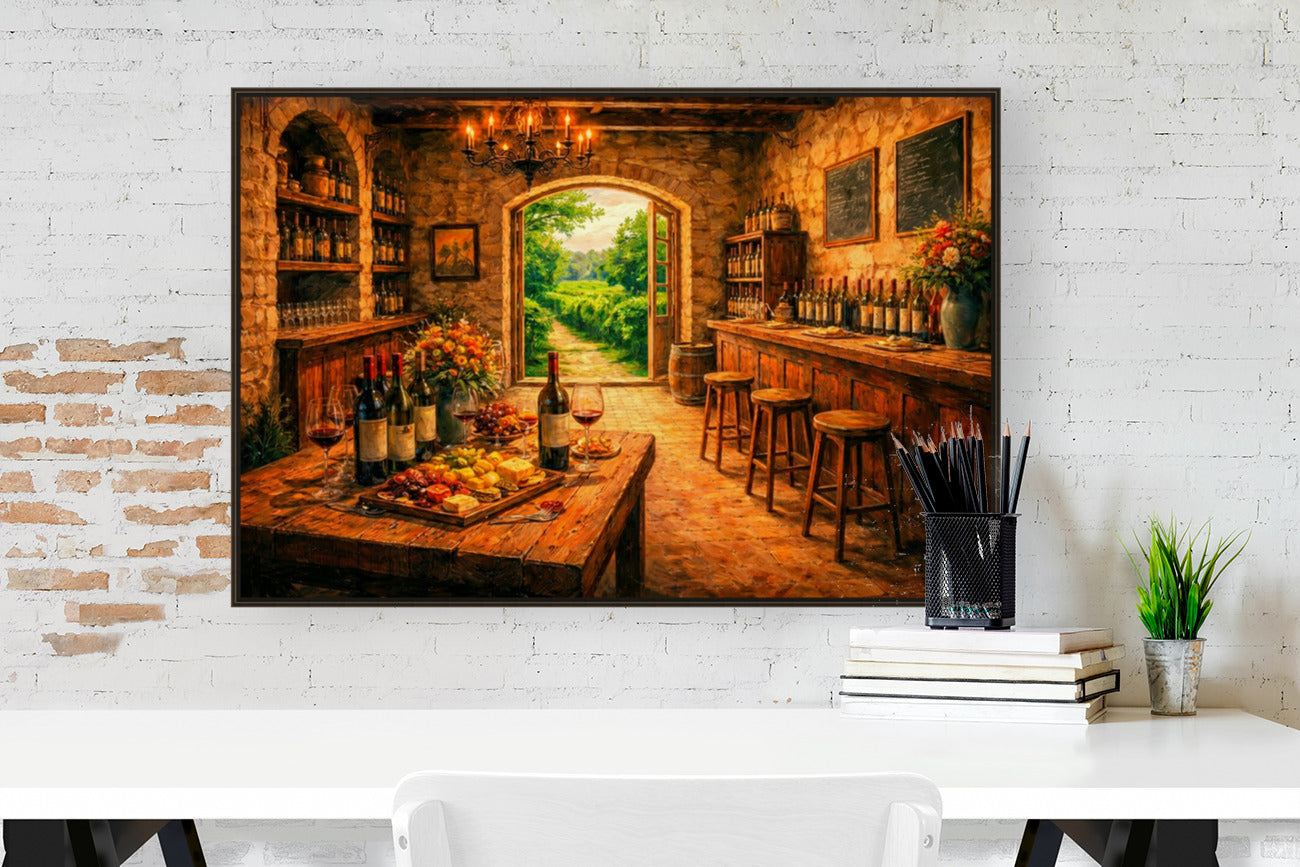 Rustic Wine Tasting Room | Wine Country Art | Giclée Paper • Canvas • Birch Wood • Metal Panels