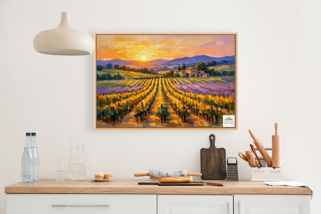 Golden French Vineyard at Sunset | Wine Country Art | Giclée Paper • Canvas • Birch Wood • Metal Panels