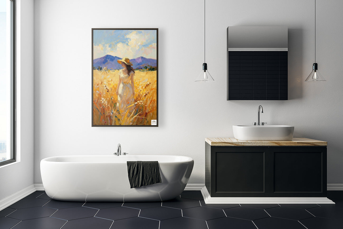 Where Summer Lingers | Wheat Field Prints |Vintage Style Farm Girl| Impressionist Landscape Print | Cottage Farmhouse Wall Art
