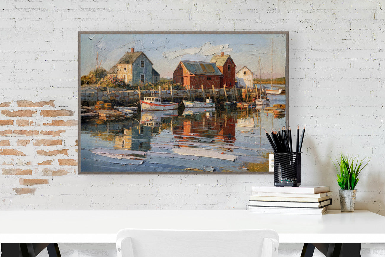 New England Boating| Coastal Homes and Ships Art| Giclee Paper- Wood- Metal- Canvas