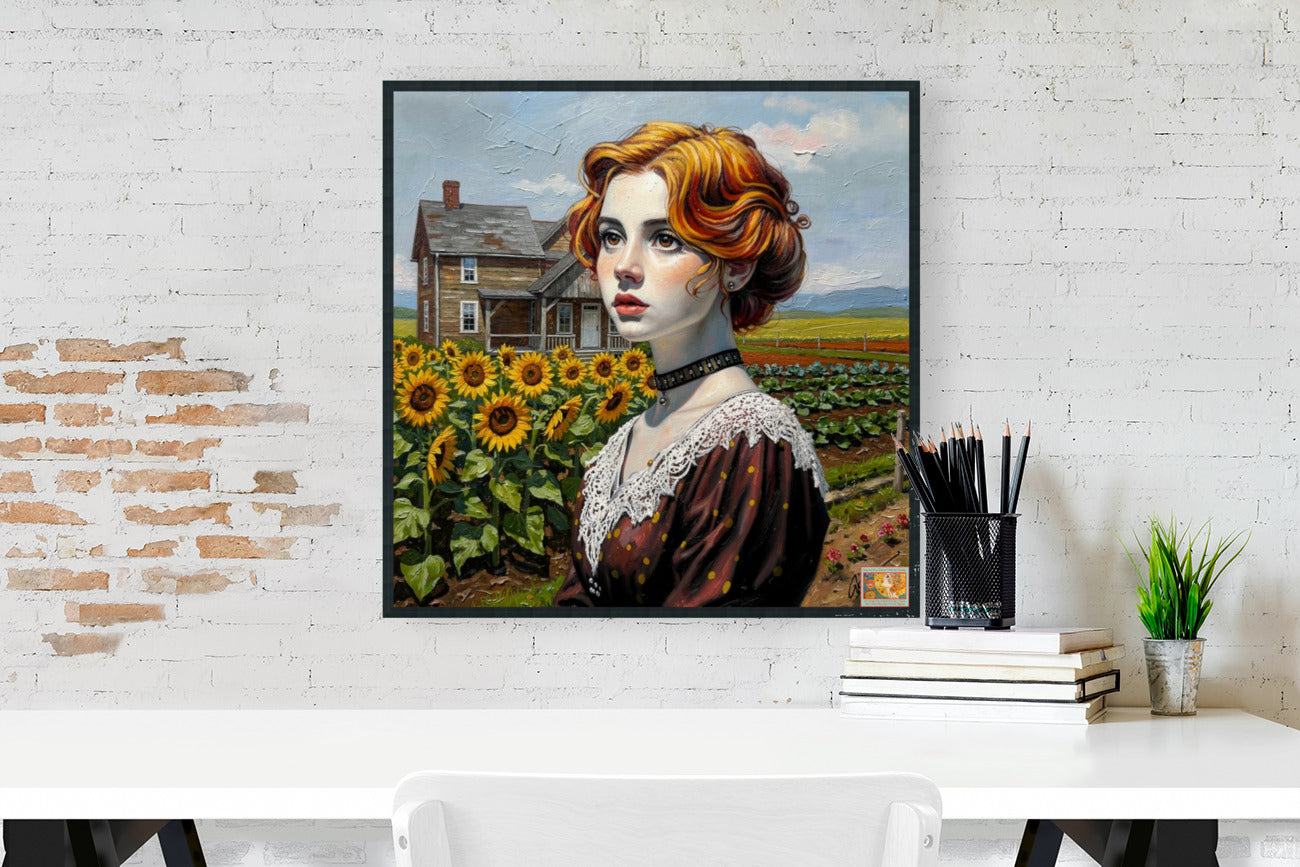 Vintage Farm Girl| Harvest Art| Giclee Paper- Wood- Metal- Canvas