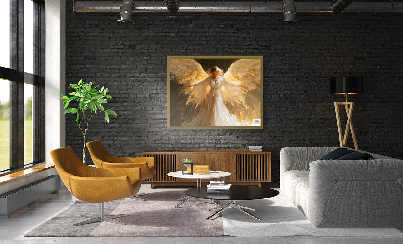Wrapped In His Light | Angel Art | Christian Wall Decor | Heavenly Angel Print | Spiritual Art