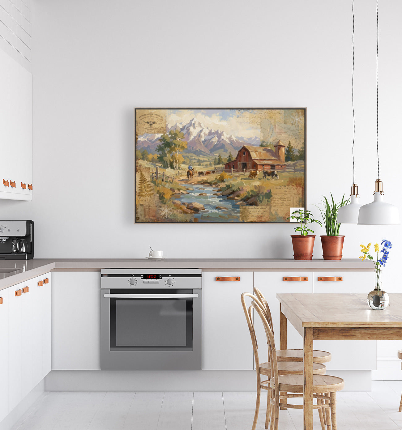 Rancher's Retreat| Rustic Ranch & Mountain Landscape Print | Western Farmhouse Giclée Print on Paper, Canvas, Wood & Metal