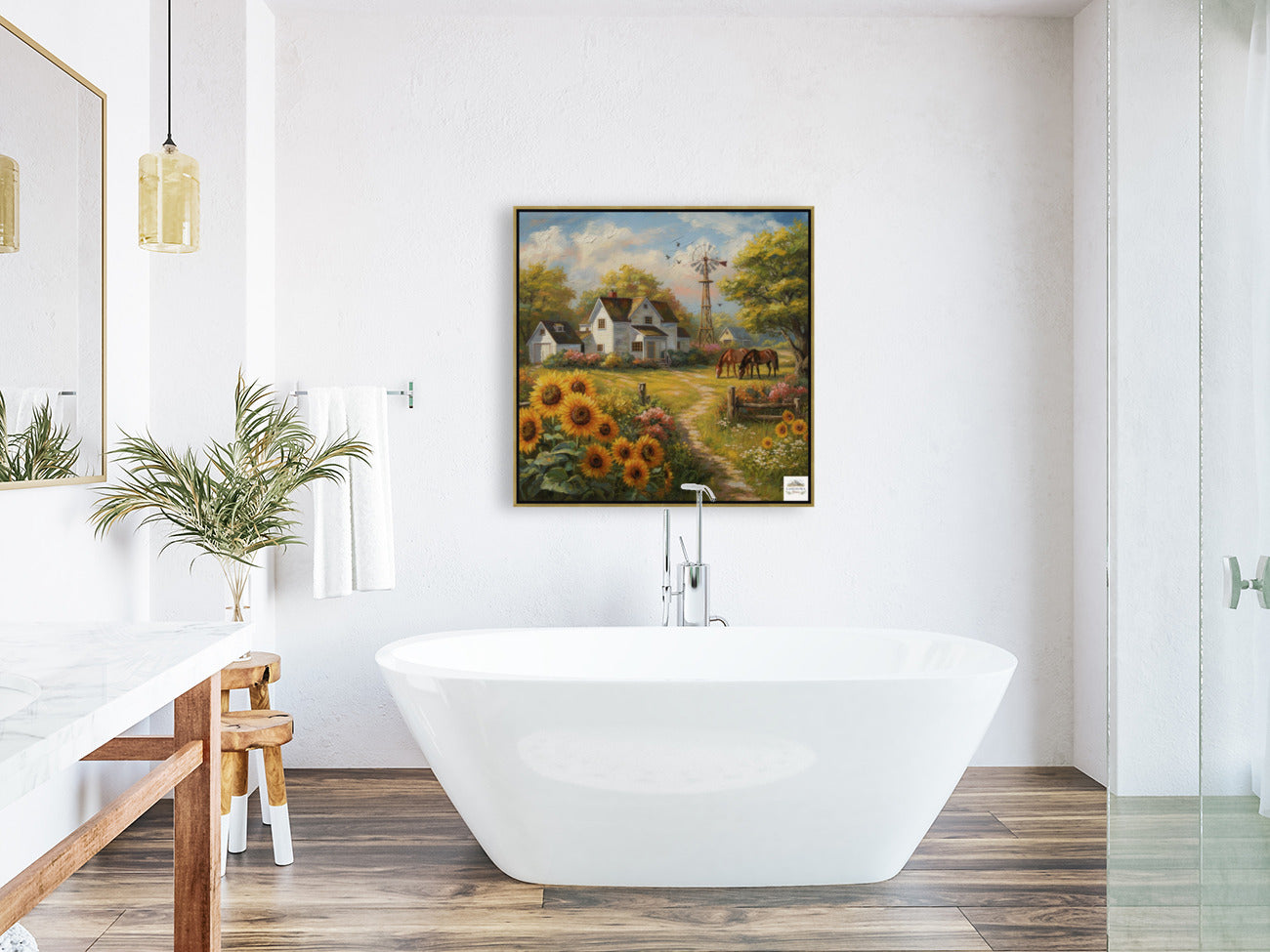 Sunflower Farm | Bee Art Prints| Farmhouse Garden Prints| Giclee Paper- Wood- Metal- Canvas