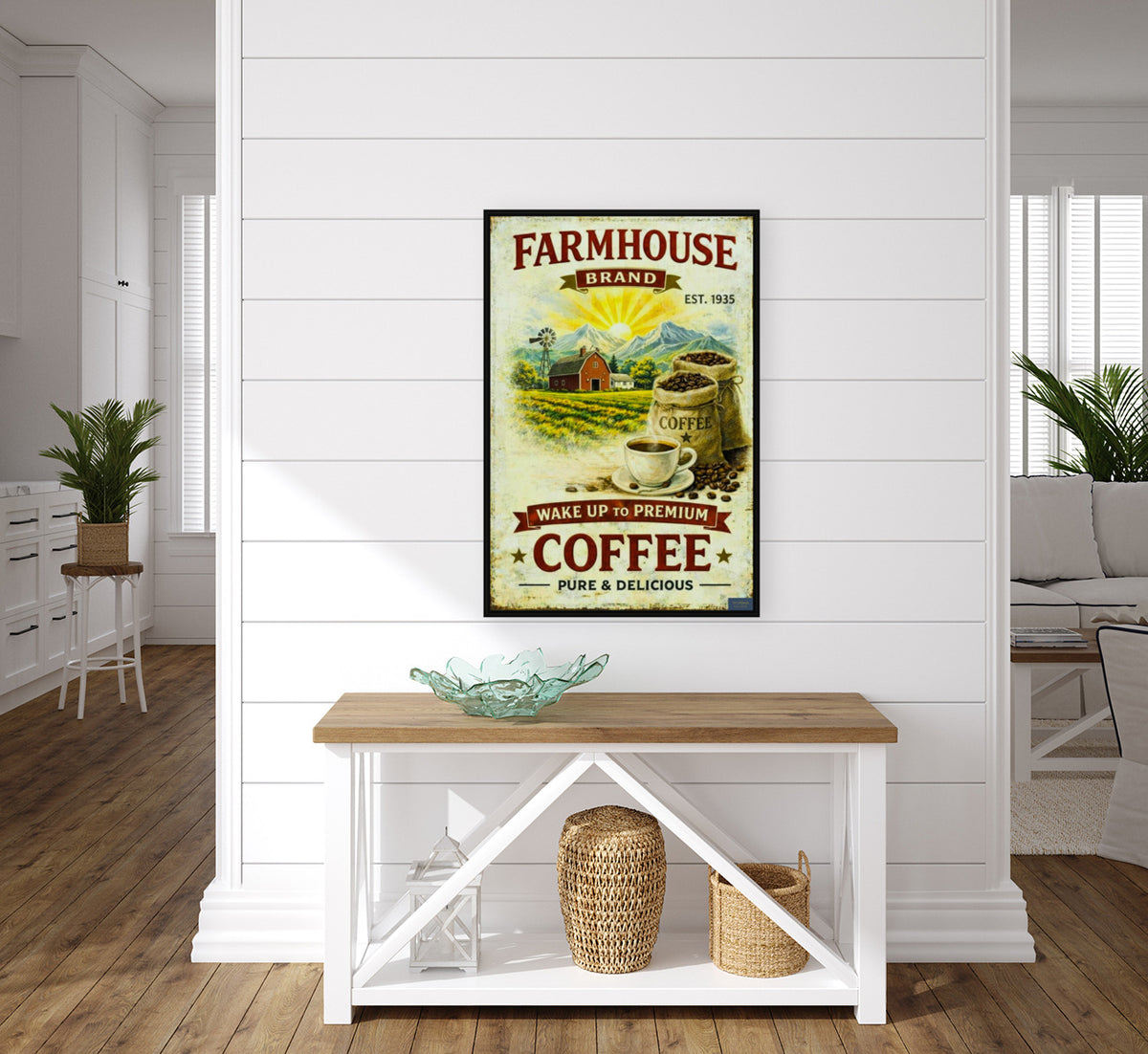 Farmhouse Morning Coffee | Vintage Coffee Sign Wall Art | Prints on Paper, Canvas, Wood or Metal
