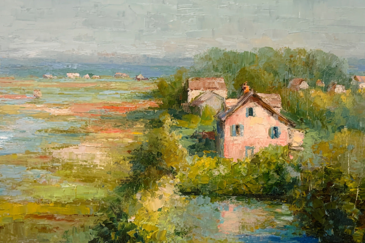 The Pink Cottage | Impressionist Print| Marsh Cottage Art| Coastal Wall Art| Giclée on Canvas, Wood, Metal & Fine Art Paper
