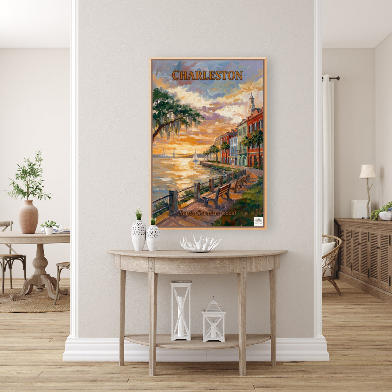 Charleston Sunset And Coastal Charm| US East Coast Art | Travel Poster|Prints Giclee Paper Giclee Canvas Birch Wood And Metal Panels