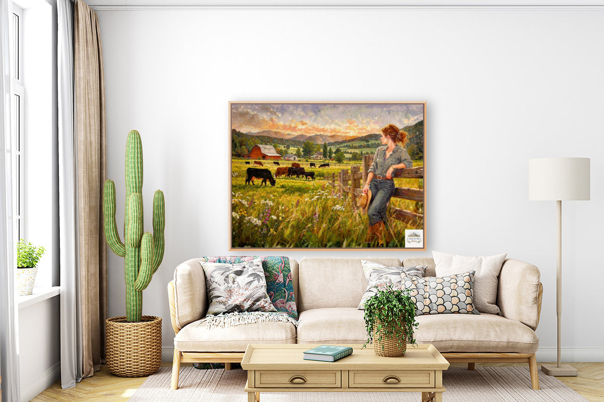 Where The Cattle Graze | Modern Farm Wife & Cattle Art | Giclee Paper • Canvas • Wood • Metal