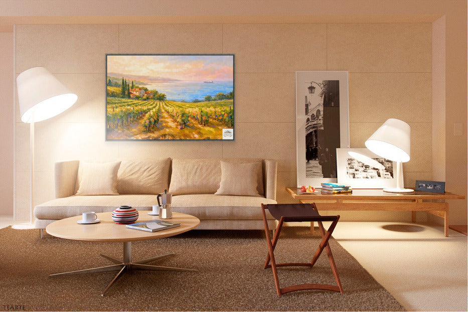 Mediterranean Vineyard by the Sea | Wine Country Art | Giclée Paper • Canvas • Birch Wood • Metal Panels