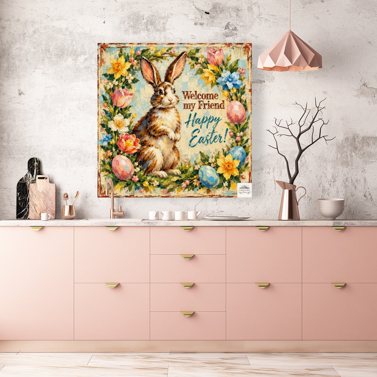 Vintage Welcome My Friend Easter Bunny| Giclee Prints, Canvas, Wood, or Metal Art