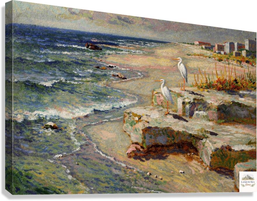 Coastal Herons – Impressionist Beach Painting, Shorebirds at the Surf, Coastal Wall Art, Giclée on Canvas, Wood, Metal & Fine Art Paper