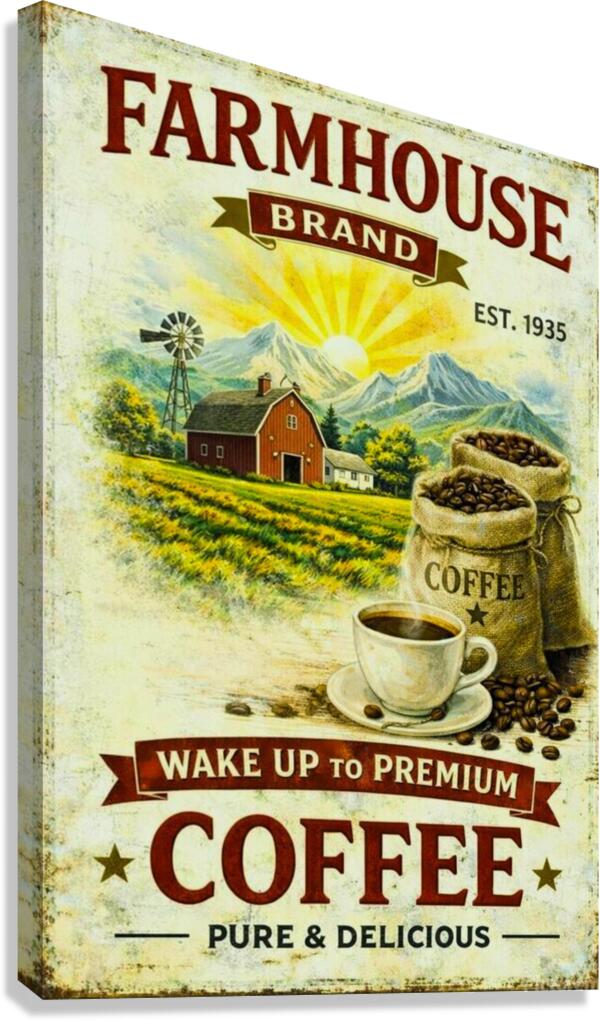 Farmhouse Morning Coffee | Vintage Coffee Sign Wall Art | Prints on Paper, Canvas, Wood or Metal