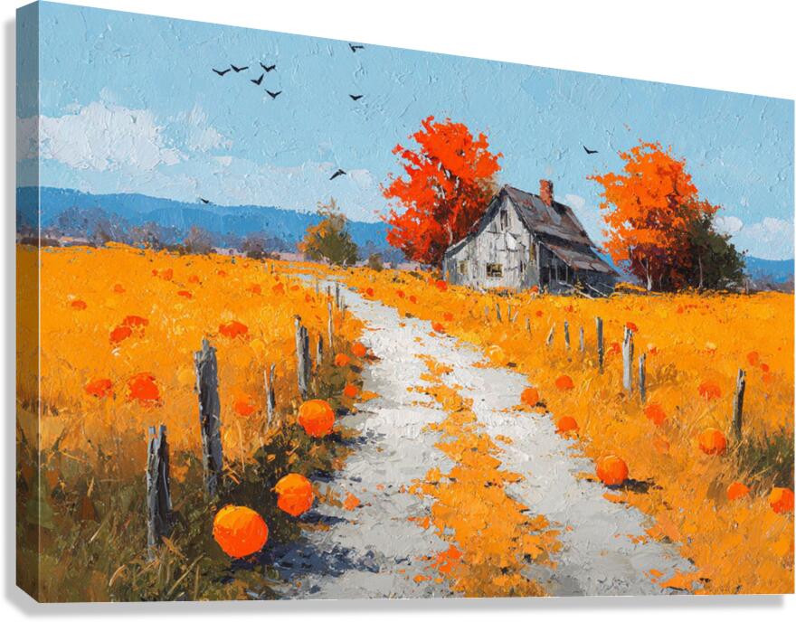 Autumn Farm Road | Fall Farmhouse Landscape Art | Pumpkin Patch Decor | Giclee Paper • Wood • Metal • Canvas
