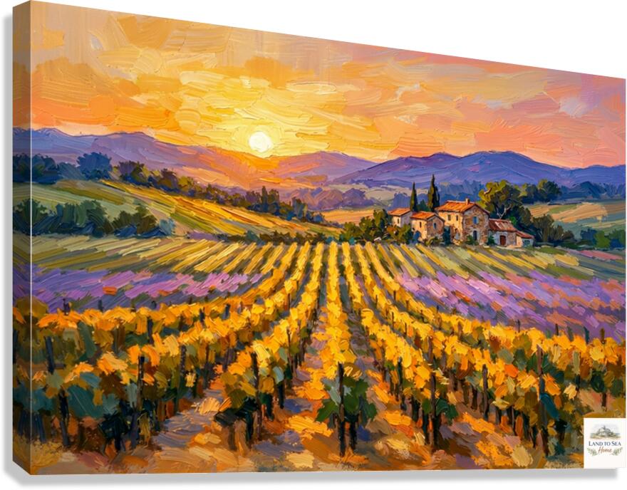 Golden French Vineyard at Sunset | Wine Country Art | Giclée Paper • Canvas • Birch Wood • Metal Panels