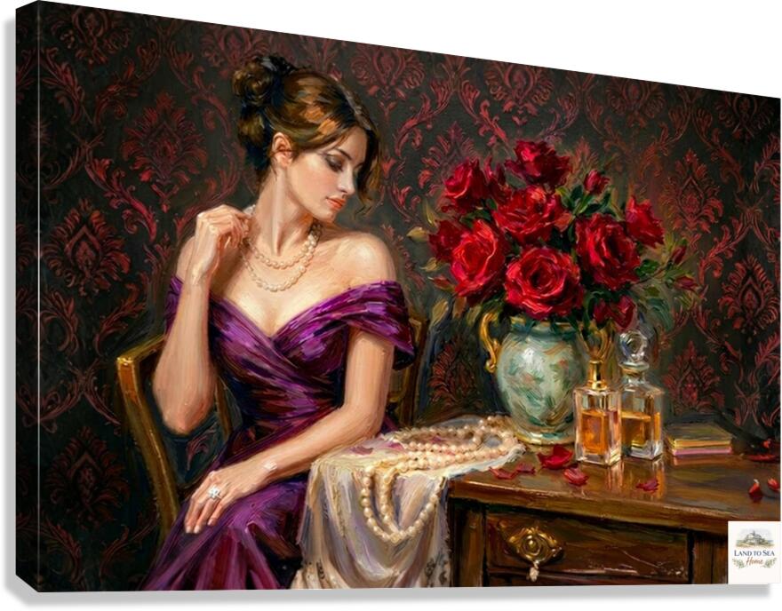 Lady of the Crimson Roses | Elegant Woman Portrait | Vintage Victorian Wall Art | Romantic Floral Giclée Print | Elegant Woman with Roses | Vintage Portrait Wall Art | Romantic Victorian Decor | Giclée Print on Paper, Canvas, Wood & Metal