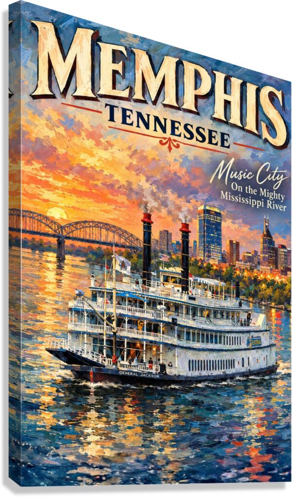 Memphis River Boat | Music City on the Mighty Mississippi | Teresa Johnson Art | Giclée Paper • Wood • Metal • Canvas