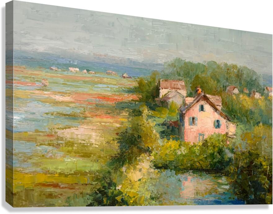 The Pink Cottage | Impressionist Print| Marsh Cottage Art| Coastal Wall Art| Giclée on Canvas, Wood, Metal & Fine Art Paper