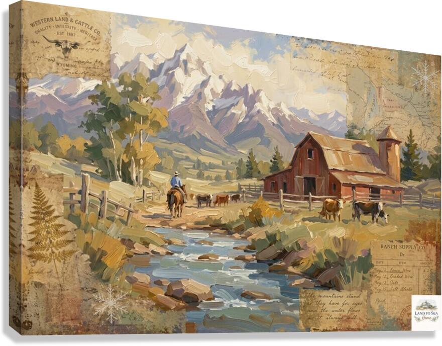 Rancher's Retreat| Rustic Ranch & Mountain Landscape Print | Western Farmhouse Giclée Print on Paper, Canvas, Wood & Metal
