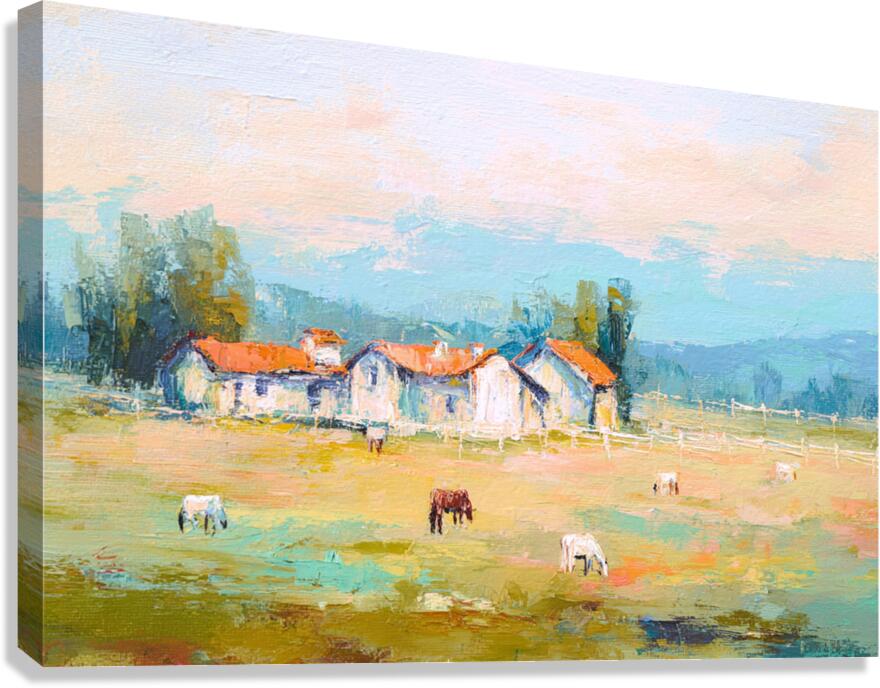 Tuscan Horse Farm at Dusk| Equestrian Print |Impressionist Art| Landscape Print| Giclée on Canvas, Wood, Metal, Fine Art Paper