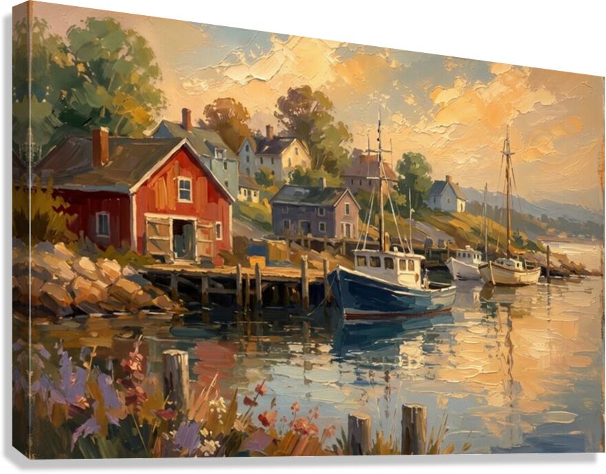 Coastal Harbor at Golden Hour| Coast Ship Art| Giclee Paper- Wood- Metal- Canvas