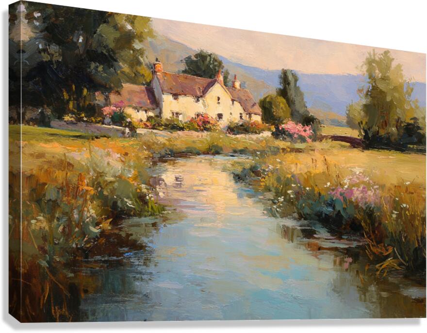 Whispering Brook Cottage | English Print| Cottage Landscape Print| Impressionist Country| Cottagecore Art| Giclee Paper- Wood- Metal- Canvas