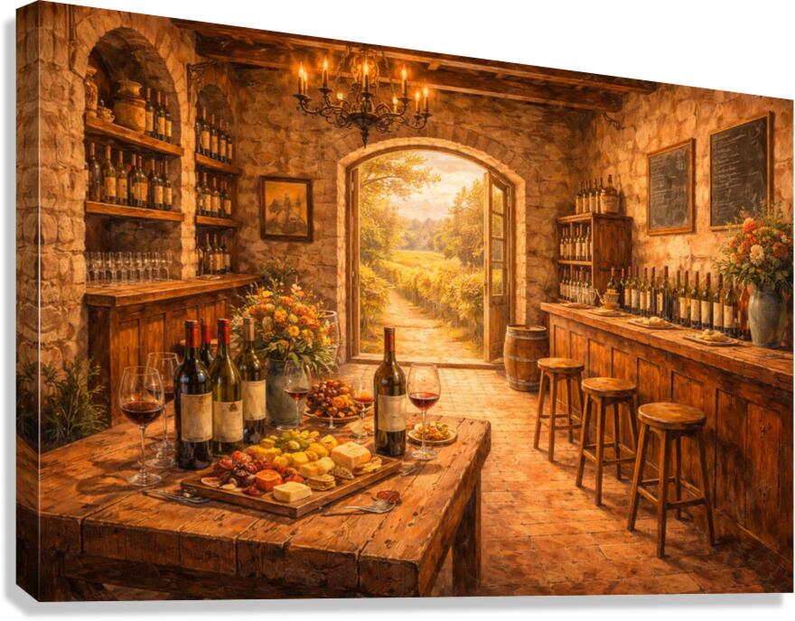 Rustic Wine Tasting Room | Wine Country Art | Giclée Paper • Canvas • Birch Wood • Metal Panels