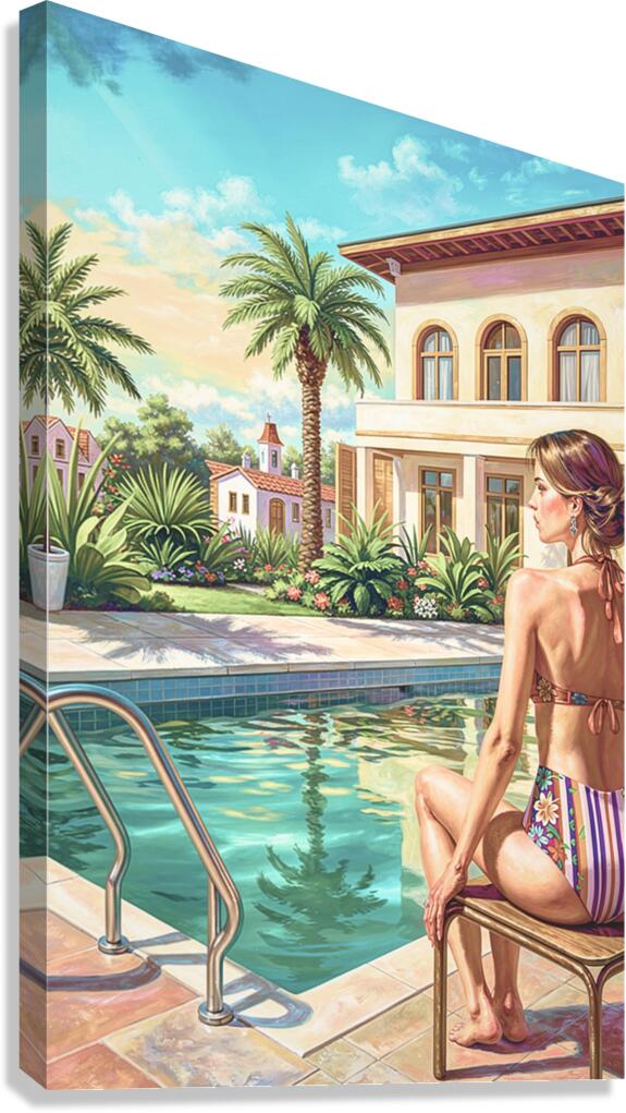 By the Pool, Bahamas | Tropical Resort Wall Art | Island Vacation Impressionist Painting | Giclée Paper • Canvas • Wood • Metal