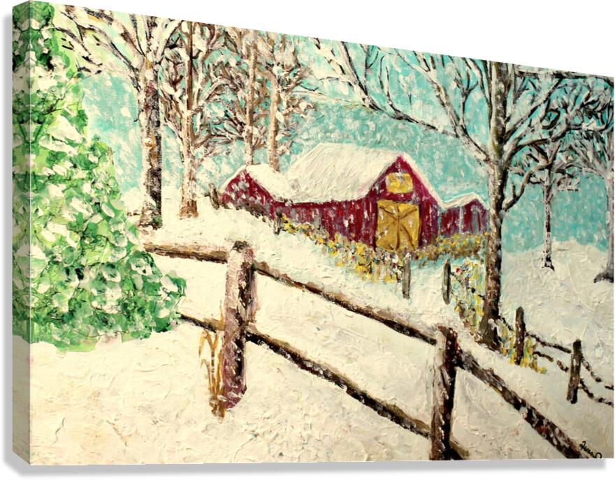Snowy Christmas Morning| Merry Christmas Art| Vintage Look Farm Barn| Giclee Paper- Wood- Metal- Canvas