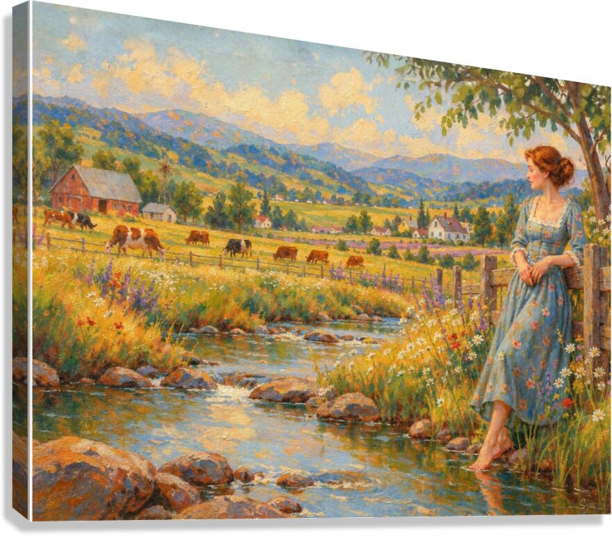 Barefoot Where The Wildflowers Grow | Vintage Farm Landscape Art | Giclee Paper • Wood • Metal • Canvas