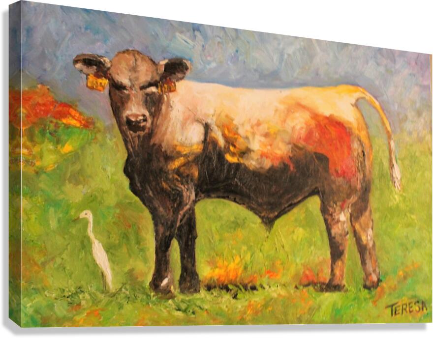 White Egret and the Bull|Cattle Farm| Animal Art| Giclee Paper- Wood- Metal- Canvas