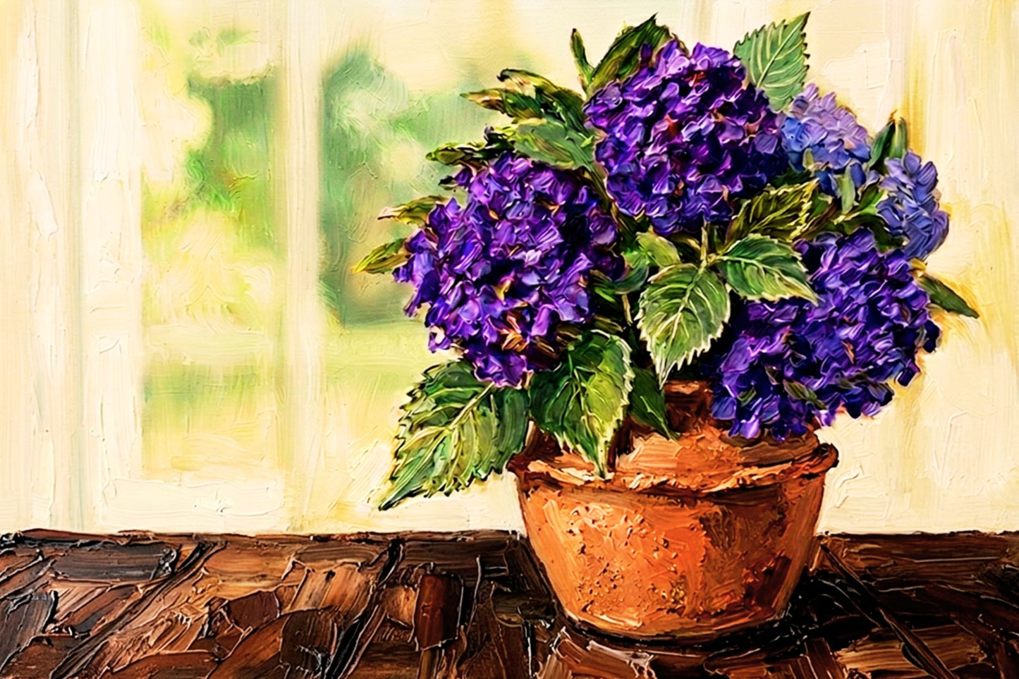 French Country Hydrangeas | Purple Hydrangea Floral Art Print | Cottage Garden Wall Decor | Giclée Paper, Canvas, Wood & Metal