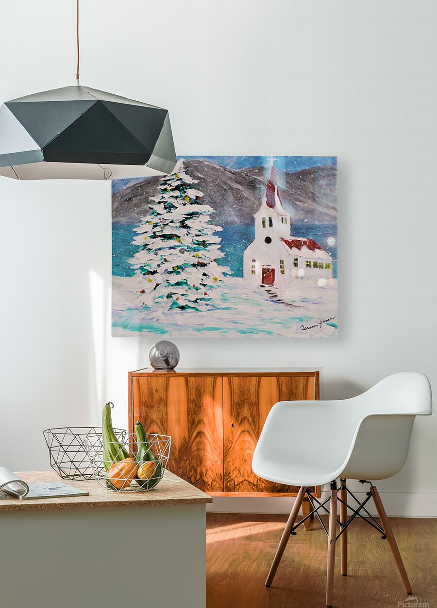 Church In the Rockies| Christmas Tree in Snow art| Giclee Paper- Wood- Metal- Canvas
